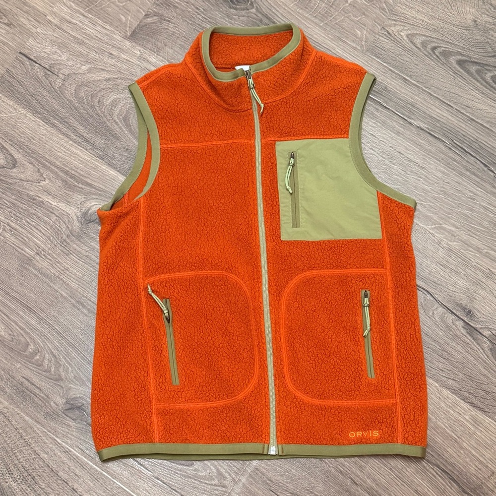 Orvis Orange /green Fleece Vest sz S
